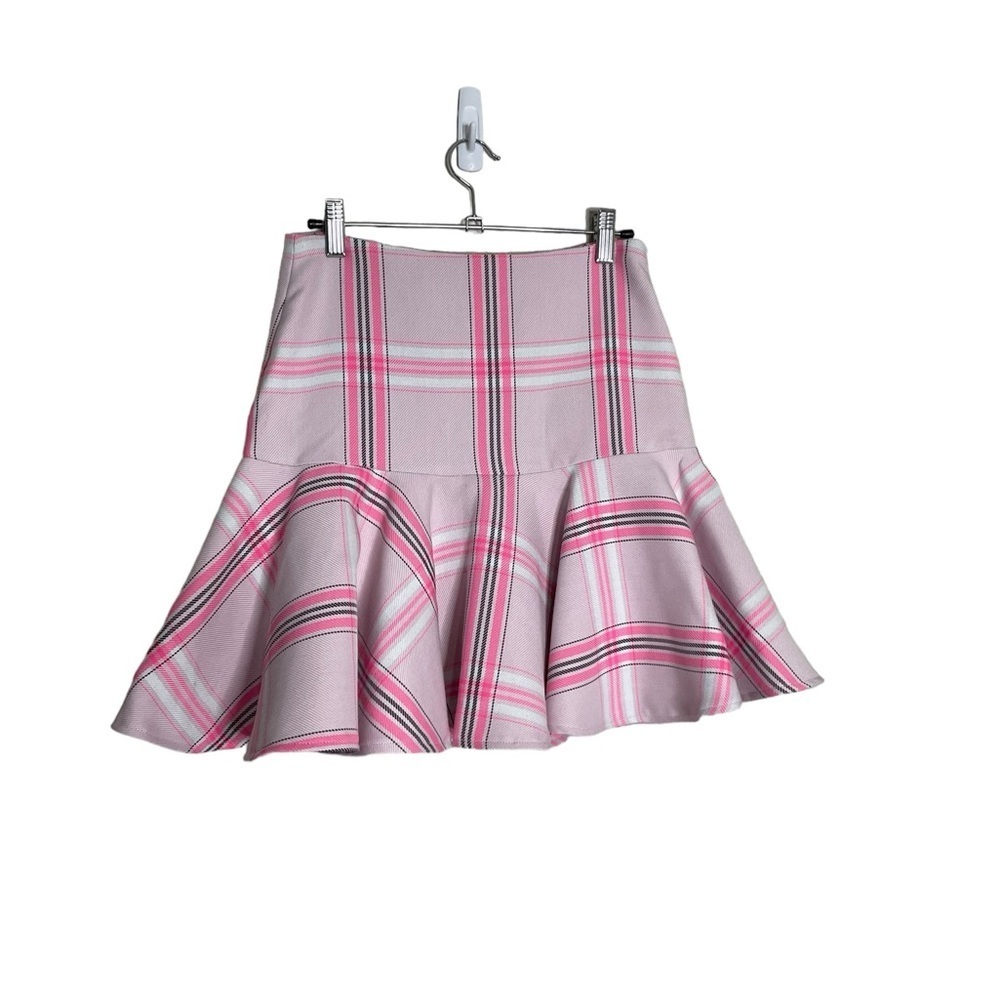 Milly Pink Plaid Flared Mini Skirt Check Print Size 2
